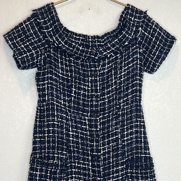 NWT Zara Tweed Navy Dress Jewel Buttons Medium - Picture 4 of 14